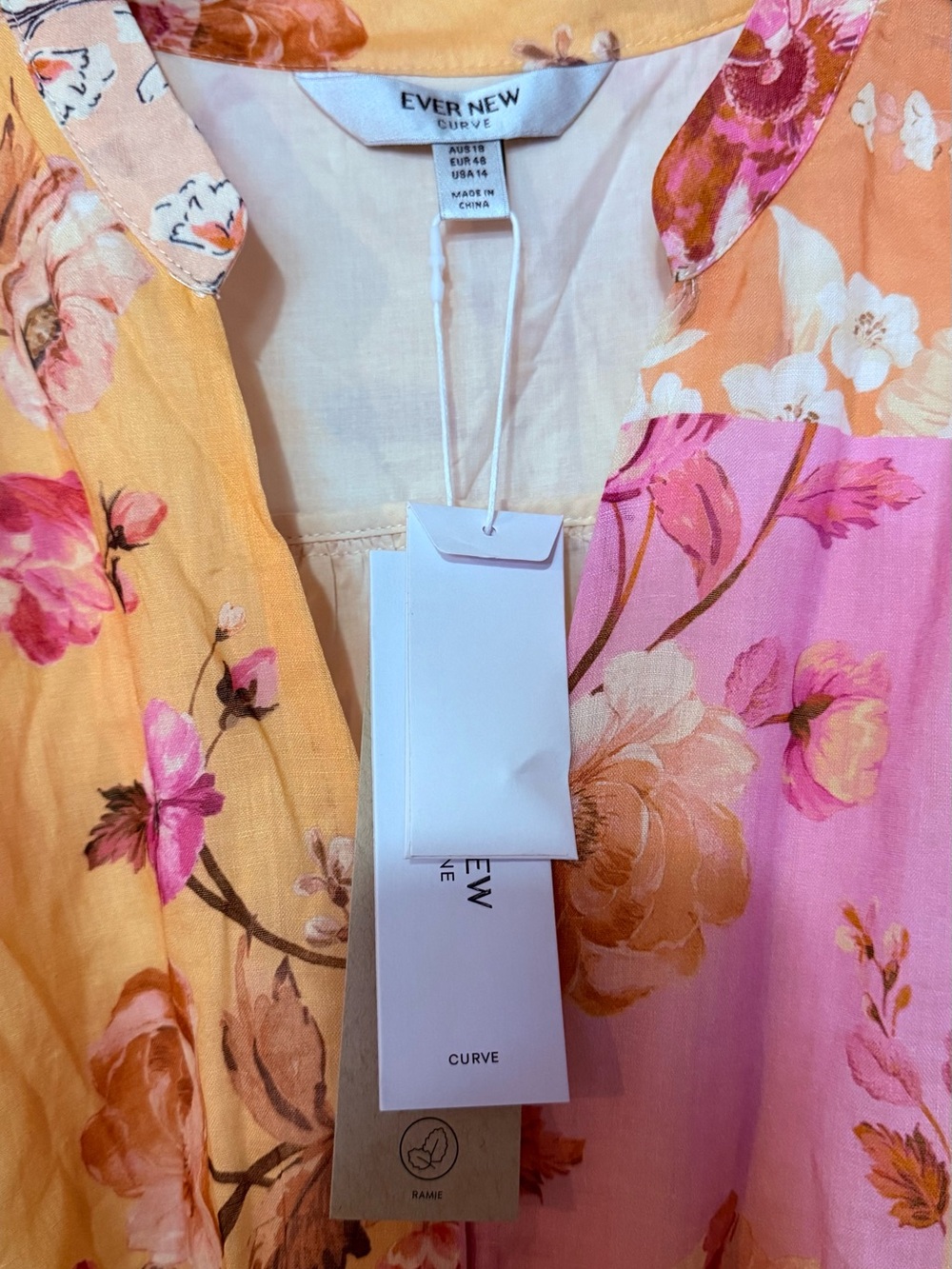 Ever New Patchwork Floral Puff Sleeve Dress in Peach and Pink - Picture 6 of 13